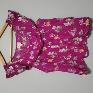 St. John's Bay linen blend top womens size large L fushia pink orange fl…